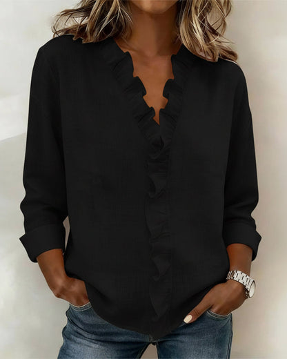 Julia | Women's Ruffle V-Neck Long Sleeve Blouse Spring Top