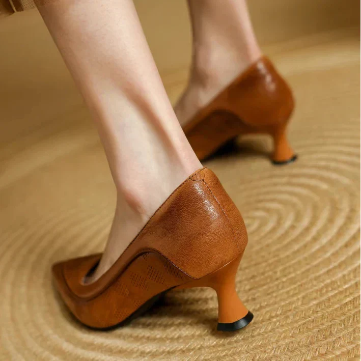 Eva | Women's Pointed Toe Kitten Heel Pumps Slip On Mid Heel