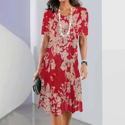 Vivian | Women's Print Mid-Length Dress Short-Sleeved A-Line Everyday