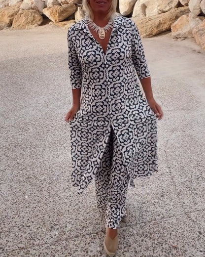 Ruth | Women's Printed Two-Piece Set Blouse and Pants