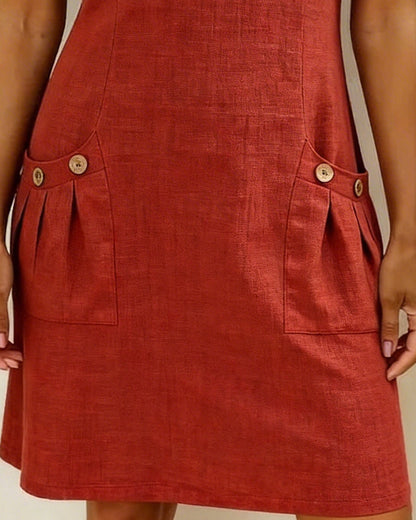 Sara | Women's Shift Dress Short-Sleeved Zip Neck with Pockets
