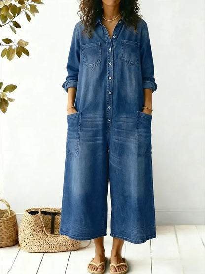 Alexa | Women's Jumpsuit Full Sleeve Button Front Wide-Leg