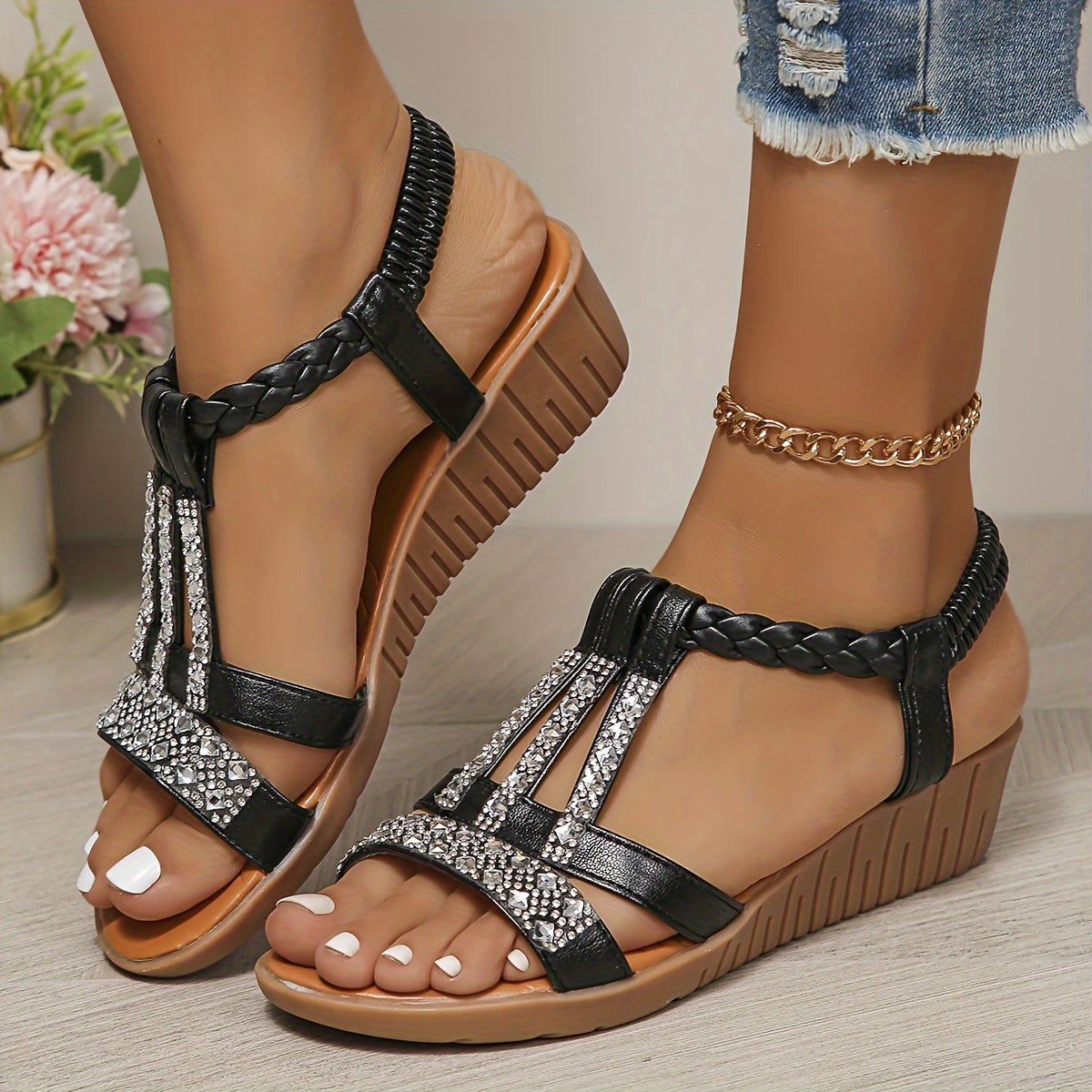 Isabella | Women's Rhinestone Woven Sandals