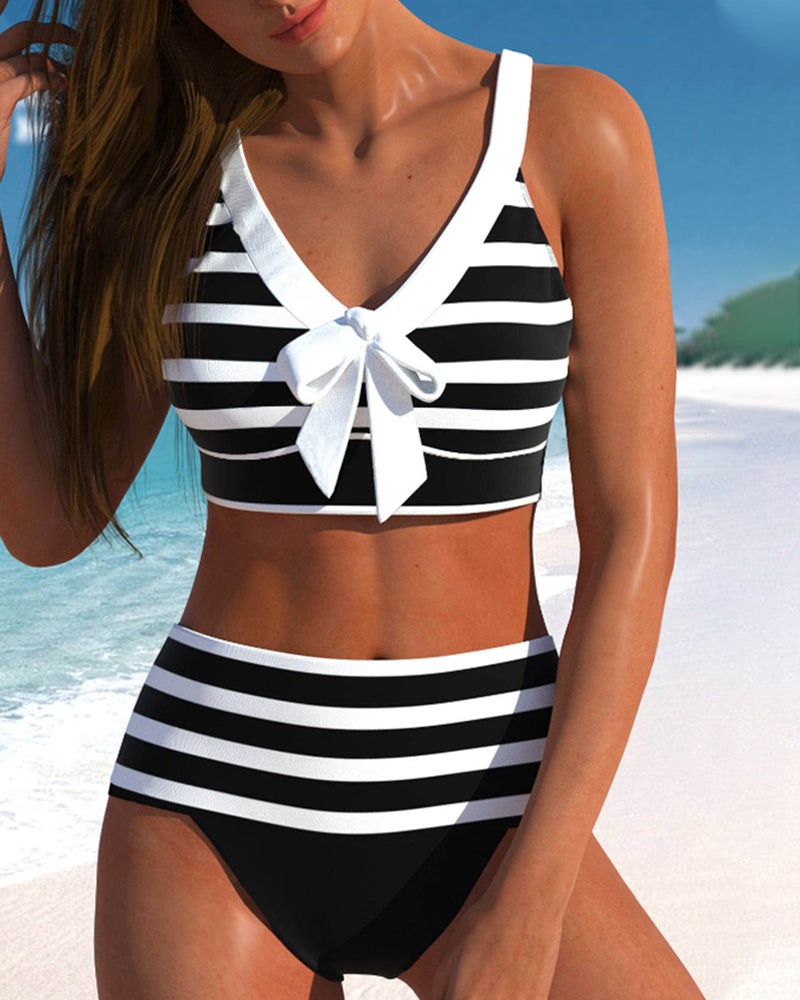 Ashley | Women's High Waist Striped Bikini Set