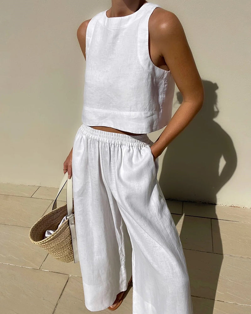 Molly | Women's Two Piece Set Crop Top Wide Leg Pants