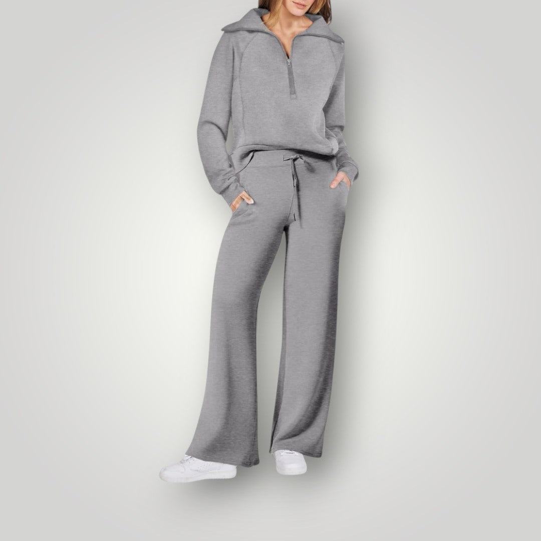Bianca | Women's Loungewear Set Half Zip Sweatshirt Wide Leg Pants