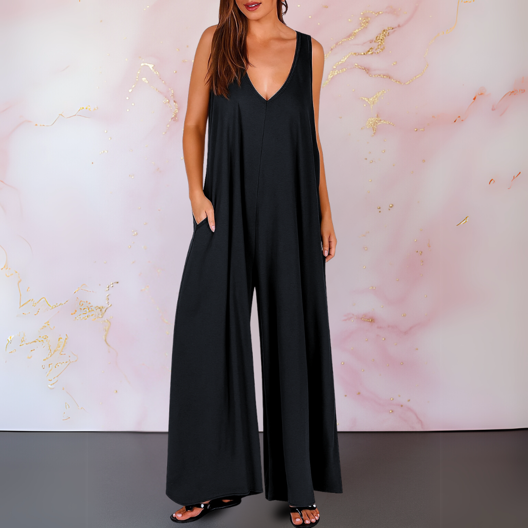 Josephine | Women's V-Neck No-Sleeve Wide-Leg Jumpsuit with Pockets