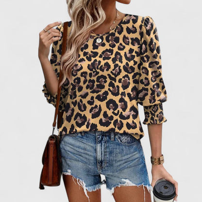 Beatrice | Women's Smocked Cuff 3/4 Sleeve Crew Neck Top