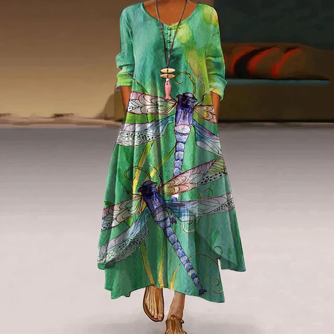 Stephanie | Women's Floral Print Full Sleeve Loose Maxi Dress
