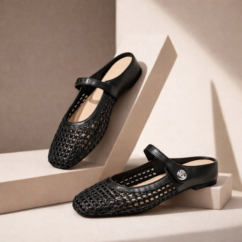 Crystal | Women's Mary Jane Mules Woven Flat Slip On Shoes