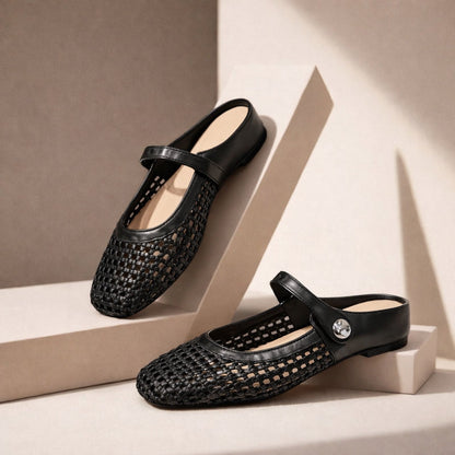 Crystal | Women's Mary Jane Mules Woven Flat Slip On Shoes