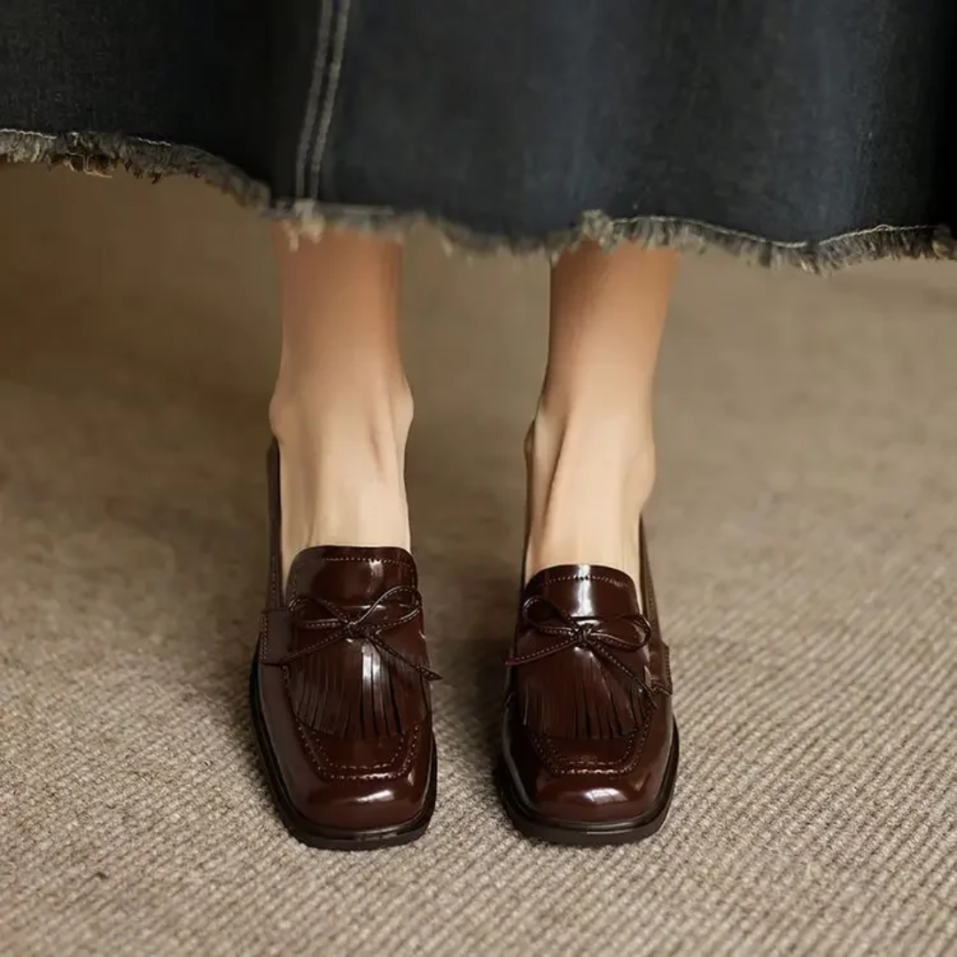 Daniela | Women's Tassel Loafer Pumps Block Heel Round Toe Heels