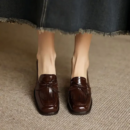 Daniela | Women's Tassel Loafer Pumps Block Heel Round Toe Heels