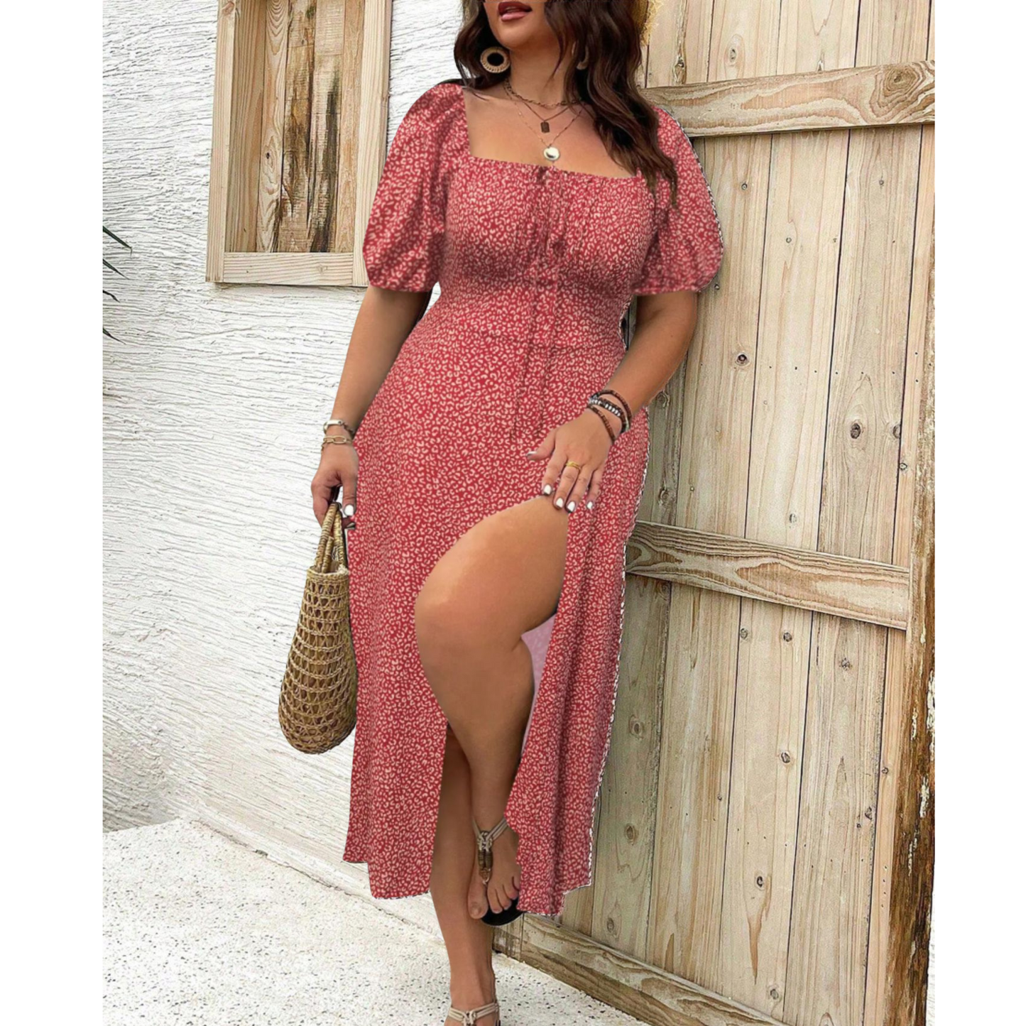 Aria | Classy Plus Size Puff Sleeve Maxi Dress