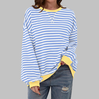 Penelope | Women's Striped Crewneck Long Sleeve Oversized Sweatshirt