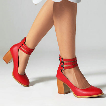 Sharon | Smooth Sandals with Ankle Strap and Thick Heel