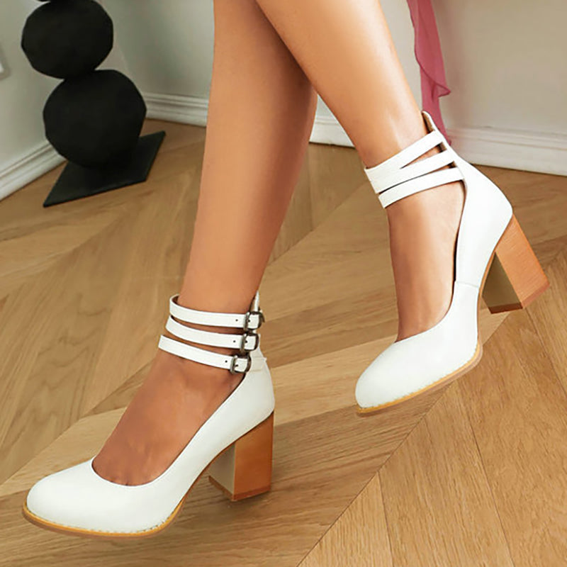 Sharon | Smooth Sandals with Ankle Strap and Thick Heel