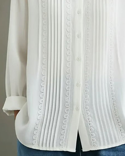 Nicole | Women's Lace Trim Button-Up Long Sleeve Blouse