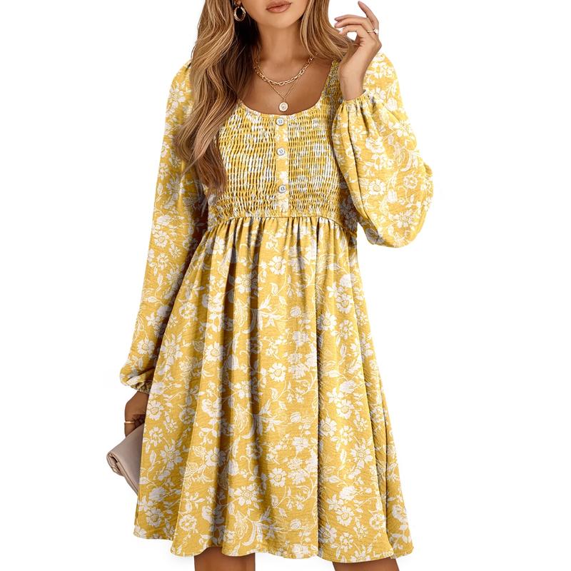Rebecca | Women's Smocked Empire Waist Full Sleeve Short Dress