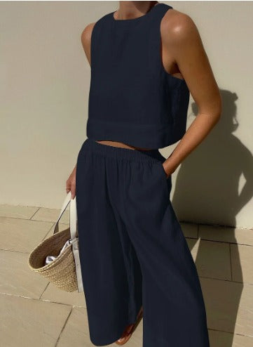 Molly | Women's Two Piece Set Crop Top Wide Leg Pants