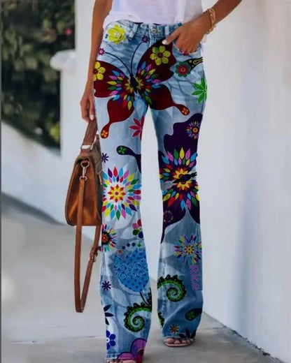 Angie | Women's Botanical Print High Waist Flare Jeans