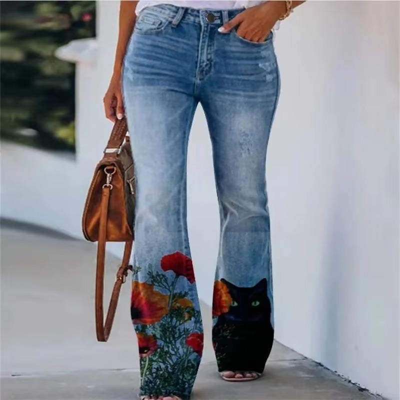 Angie | Women's Botanical Print High Waist Flare Jeans