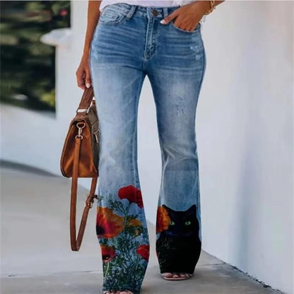 Angie | Women's Botanical Print High Waist Flare Jeans