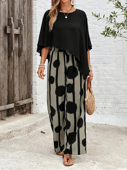 Alexa | Women's 2 Piece Set Batwing Top and Wide Leg Print Pants