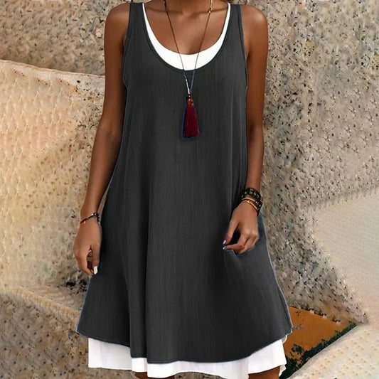 Adalynn | Women's No-Sleeve Scoop Neck Layered Short Dress