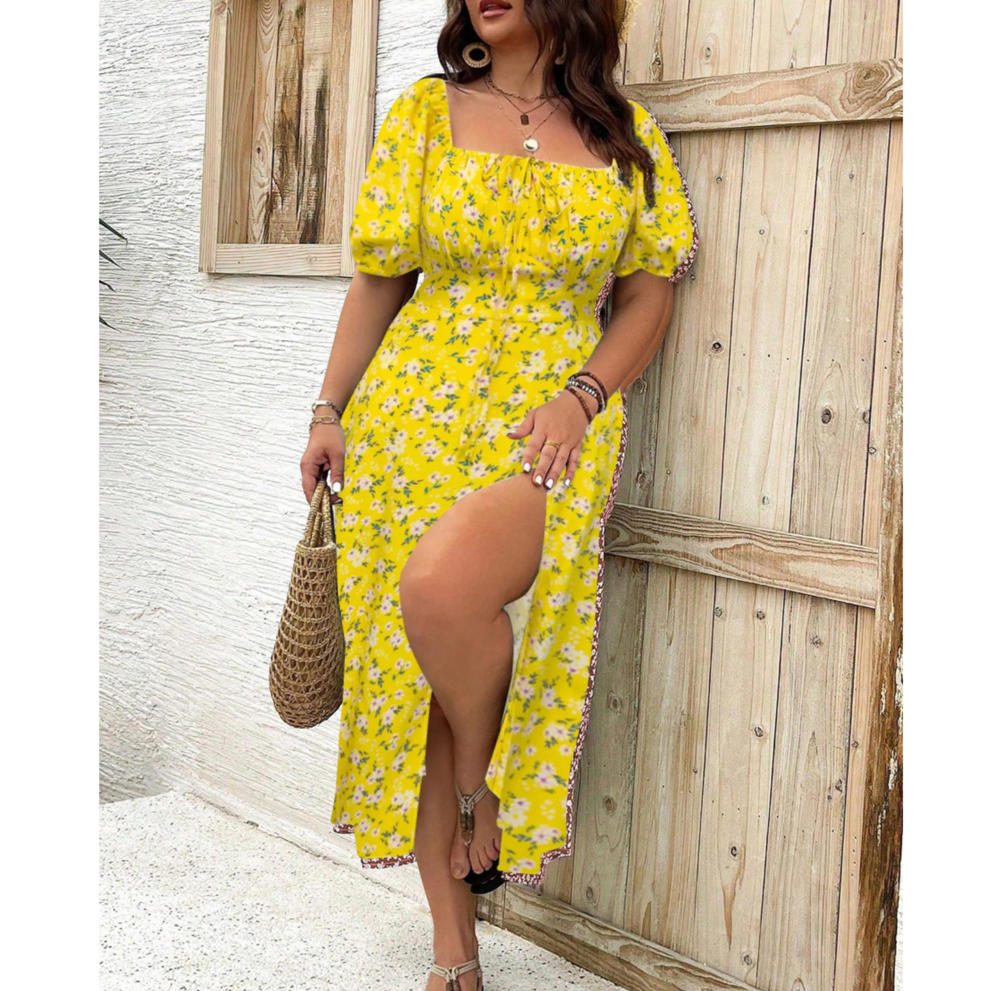 Aria | Classy Plus Size Puff Sleeve Maxi Dress