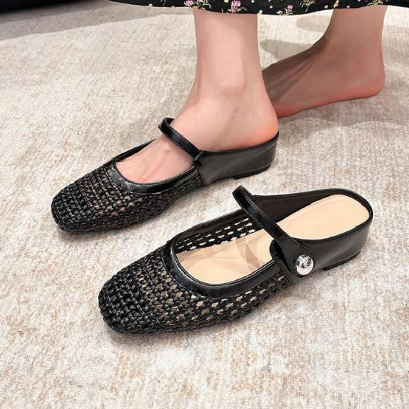 Crystal | Women's Mary Jane Mules Woven Flat Slip On Shoes