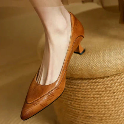 Eva | Women's Pointed Toe Kitten Heel Pumps Slip On Mid Heel