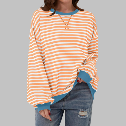 Penelope | Women's Striped Crewneck Long Sleeve Oversized Sweatshirt