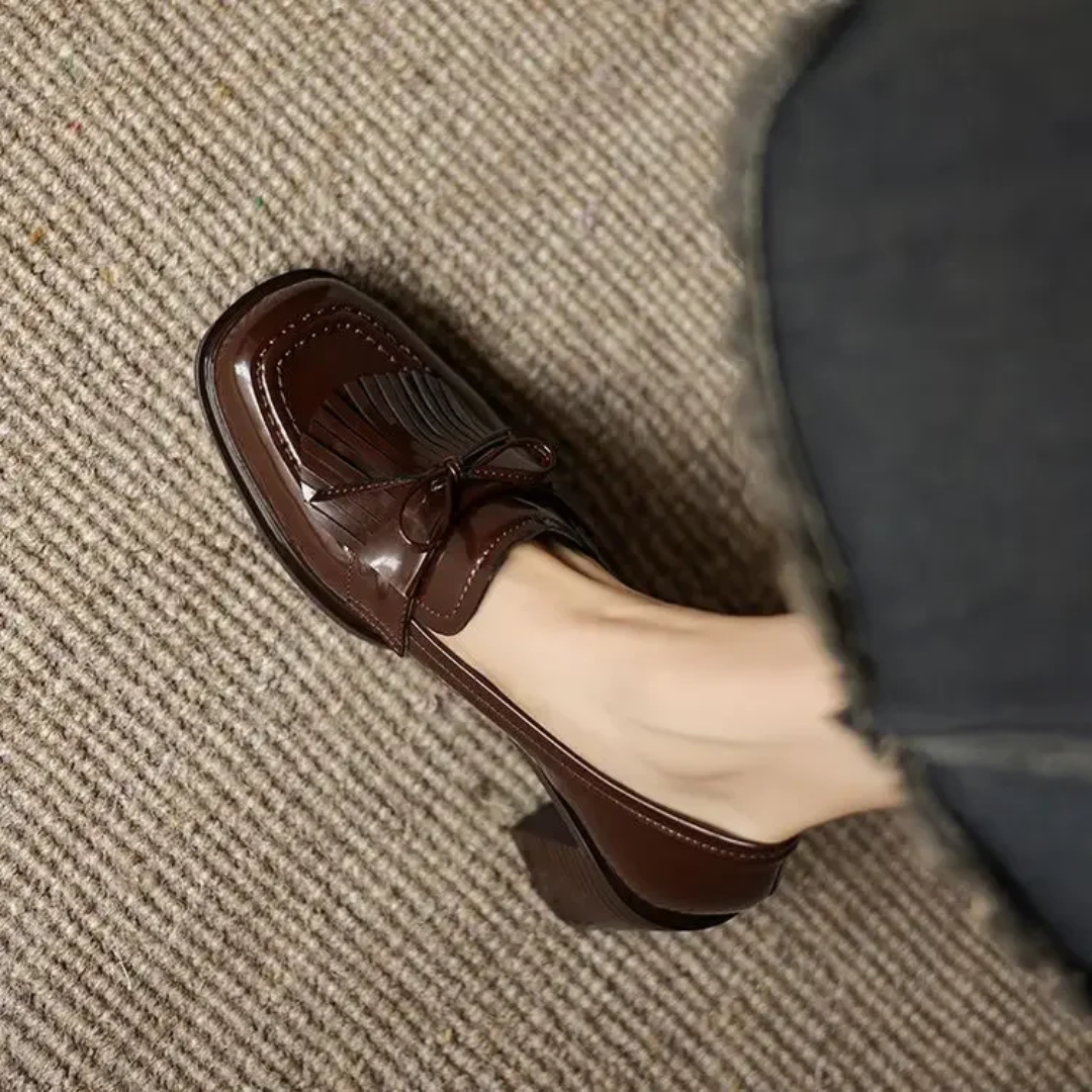 Daniela | Women's Tassel Loafer Pumps Block Heel Round Toe Heels