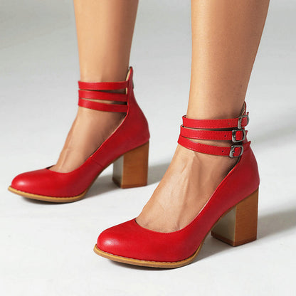Sharon | Smooth Sandals with Ankle Strap and Thick Heel