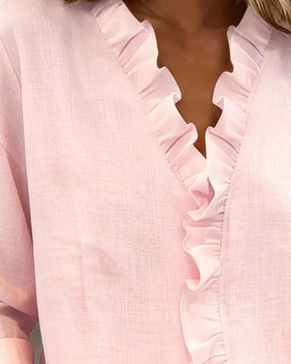 Julia | Women's Ruffle V-Neck Long Sleeve Blouse Spring Top