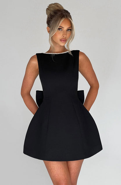 Destiny | Women's Pearl Trim A-Line Short Dress No-Sleeve