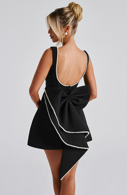 Destiny | Women's Pearl Trim A-Line Short Dress No-Sleeve