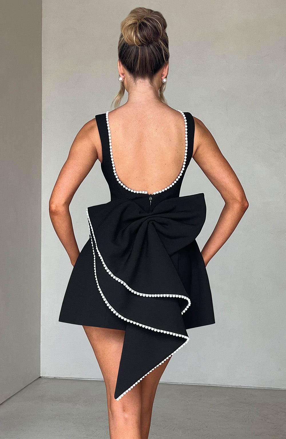 Destiny | Women's Pearl Trim A-Line Short Dress No-Sleeve