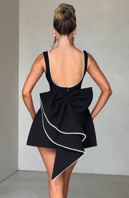 Destiny | Women's Pearl Trim A-Line Short Dress No-Sleeve