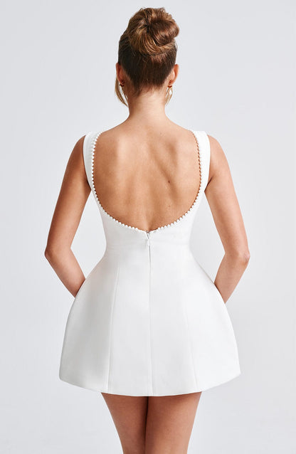 Destiny | Women's Pearl Trim A-Line Short Dress No-Sleeve