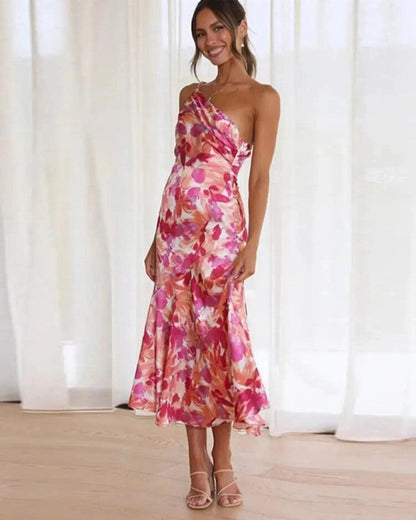 Ella | Women's Maxi Dress with Asymmetrical Cut and Botanical Pattern