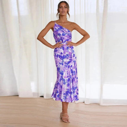 Madison | Women's Wedding Guest Botanical Asymmetric Mid-Length Dress