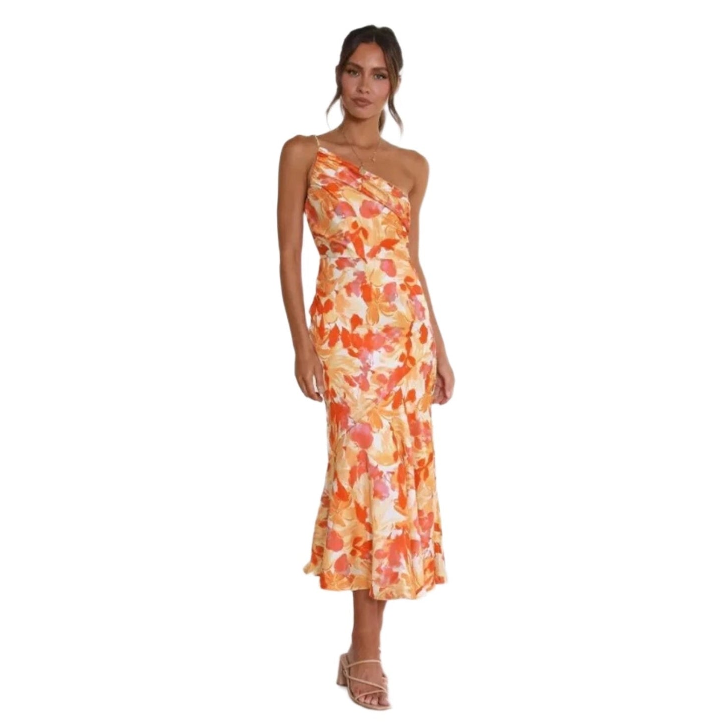 Ella | Women's Maxi Dress with Asymmetrical Cut and Botanical Pattern