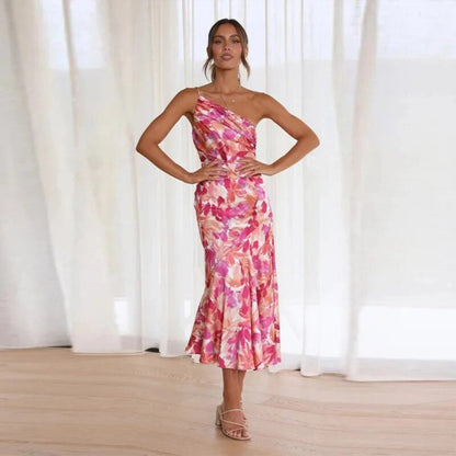 Ella | Women's Maxi Dress with Asymmetrical Cut and Botanical Pattern