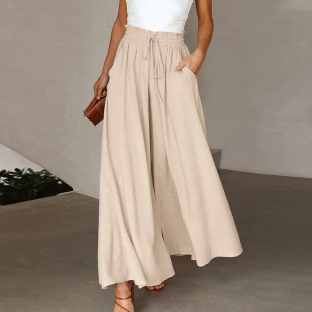Laura | Women's High Waist Wide Leg Pants Smocked Drawstring