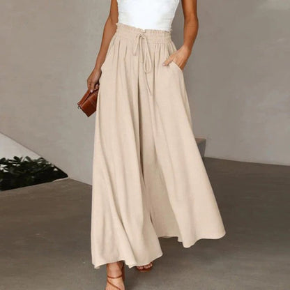 Laura | Women's High Waist Wide Leg Pants Smocked Drawstring