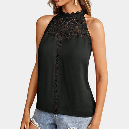 Bianca | Women's Sleeveless Lace Halter Top Mock Neck