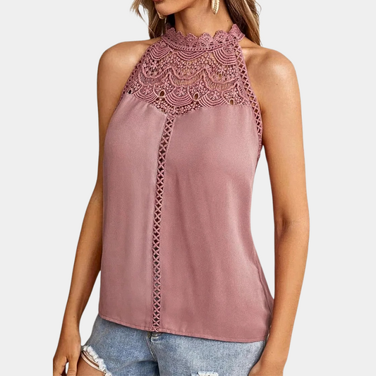 Bianca | Women's Sleeveless Lace Halter Top Mock Neck
