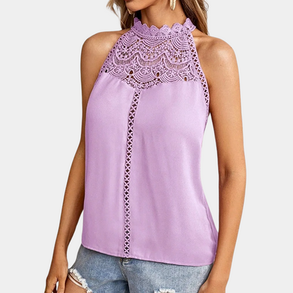 Bianca | Women's Sleeveless Lace Halter Top Mock Neck